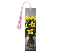 Marcapáginas de madera con estampado de ramo de narcisos con borla, hermosos marcadores hechos a mano, marcadores para leer