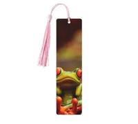 Marcapáginas de madera con estampado de ranas verdes divertidas con borlas, marcadores de libros para leer libros de tapa dura