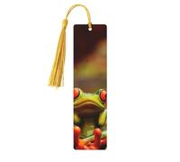 Marcapáginas de madera con estampado de ranas verdes divertidas con borlas, marcadores de libros para leer libros de tapa dura