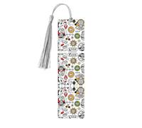 Marcapáginas de madera con estampado de símbolos de salsa mexicana con borla para mujeres, hombres, amantes de los libros, marcadores de página para estudiantes, profesores y lectura