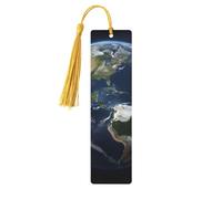 Marcapáginas de madera con estampado de vista de la Tierra, borlas coloridas, manualidades de decoración, accesorios para los amantes de los libros