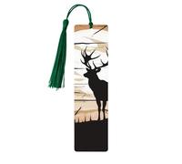 Marcapáginas de madera con silueta de alce salvaje, con borla, ideal para amantes de los libros, ideal como regalo de lectura para mujeres y hombres. Etiqueta de madera hecha a mano.