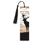 Marcapáginas de madera con silueta de alce salvaje, con borla, ideal para amantes de los libros, ideal como regalo de lectura para mujeres y hombres. Etiqueta de madera hecha a mano.