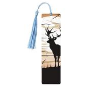 Marcapáginas de madera con silueta de alce salvaje, con borla, ideal para amantes de los libros, ideal como regalo de lectura para mujeres y hombres. Etiqueta de madera hecha a mano.
