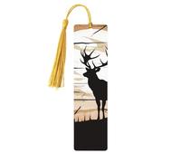 Marcapáginas de madera con silueta de alce salvaje, con borla, ideal para amantes de los libros, ideal como regalo de lectura para mujeres y hombres. Etiqueta de madera hecha a mano.