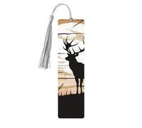 Marcapáginas de madera con silueta de alce salvaje, con borla, ideal para amantes de los libros, ideal como regalo de lectura para mujeres y hombres. Etiqueta de madera hecha a mano.