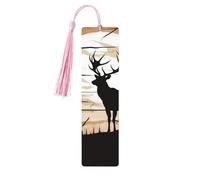 Marcapáginas de madera con silueta de alce salvaje, con borla, ideal para amantes de los libros, ideal como regalo de lectura para mujeres y hombres. Etiqueta de madera hecha a mano.