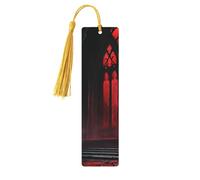 Marcapáginas de madera con ventanas arqueadas de castillo de vampiro gótico con luces rojas, obras de arte únicas de doble cara impresas, accesorios artísticos, regalos de cumpleaños para hombres y