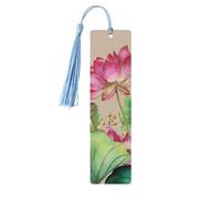 Marcapáginas de madera de loto de acuarela con hojas verdes con borla, para mujeres y hombres, marcadores de página de lectura, regalos para amantes de los libros