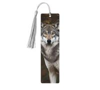 Marcapáginas de madera de regalo: marcapáginas de lobo gris salvaje con borlas, creativo marcapáginas de madera vintage para amantes de los libros, marcadores de lectura hechos a mano, regalo de Navid