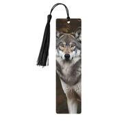 Marcapáginas de madera de regalo: marcapáginas de lobo gris salvaje con borlas, creativo marcapáginas de madera vintage para amantes de los libros, marcadores de lectura hechos a mano, regalo de Navid