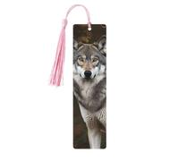 Marcapáginas de madera de regalo: marcapáginas de lobo gris salvaje con borlas, creativo marcapáginas de madera vintage para amantes de los libros, marcadores de lectura hechos a mano, regalo de Navid