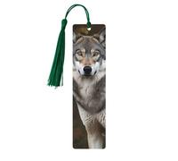 Marcapáginas de madera, diseño de lobo gris salvaje, marcapáginas de madera vintage para colgar, adornos con borlas, marcadores de página de lectura para mujeres y hombres amantes de los libros