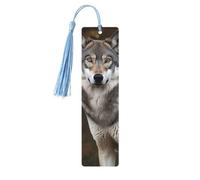 Marcapáginas de madera, diseño de lobo gris salvaje, marcapáginas de madera vintage para colgar, adornos con borlas, marcadores de página de lectura para mujeres y hombres amantes de los libros