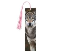 Marcapáginas de madera, diseño de lobo gris salvaje, marcapáginas de madera vintage para colgar, adornos con borlas, marcadores de página de lectura para mujeres y hombres amantes de los libros