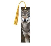 Marcapáginas de madera, diseño de lobo gris salvaje, marcapáginas de madera vintage para colgar, adornos con borlas, marcadores de página de lectura para mujeres y hombres amantes de los libros