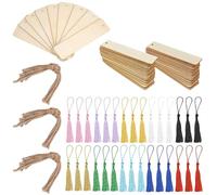 Marcapáginas De Madera En Blanco Kit, 30 Piezas Marcadores De Libros Con Agujeros, 30 Borlas Y 3 Cuerdas De Cáñamo, Etiqueta De Madera Rectangular, 12 X 3.2cm