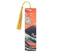 Marcapáginas de madera japonesa Ukiyo-E con diseño de olas Fuji Red Sun impreso de doble cara, 5 piezas, regalos de mujeres para amantes de los libros, accesorios geniales para cuadernos, regalos de