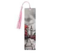 Marcapáginas de madera Red London Street para los amantes de los libros, marcapáginas de bricolaje con borlas coloridas, etiquetas de regalo de madera, etiquetas de regalo rectangulares, adornos de
