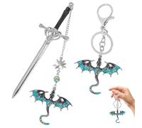 Marcapáginas De Metal, Dragón Marcapaginas, Punto De Libro Con Colgante De Piedras Preciosas, Personalizar Espada Bookmark, Para Profesores, Estudiantes, Amantes De Los Libros (Azul + llavero)