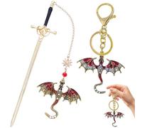 Marcapáginas De Metal, Dragón Marcapaginas, Punto De Libro Con Colgante De Piedras Preciosas, Personalizar Espada Bookmark, Para Profesores, Estudiantes, Amantes De Los Libros (rojo)