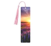 Marcapáginas de metal para hombres y mujeres, marca de libro tallada personalizada con colgante de borla, prado de lavanda al atardecer, marcapáginas de primavera para amantes de los libros, regalo de