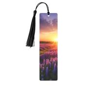 Marcapáginas de metal para hombres y mujeres, marca de libro tallada personalizada con colgante de borla, prado de lavanda al atardecer, marcapáginas de primavera para amantes de los libros, regalo de