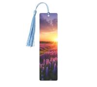 Marcapáginas de metal para hombres y mujeres, marca de libro tallada personalizada con colgante de borla, prado de lavanda al atardecer, marcapáginas de primavera para amantes de los libros, regalo de