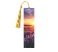 Marcapáginas de metal para hombres y mujeres, marca de libro tallada personalizada con colgante de borla, prado de lavanda al atardecer, marcapáginas de primavera para amantes de los libros, regalo de