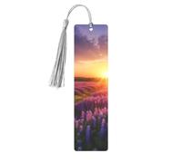Marcapáginas de metal para hombres y mujeres, marca de libro tallada personalizada con colgante de borla, prado de lavanda al atardecer, marcapáginas de primavera para amantes de los libros, regalo de