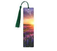 Marcapáginas de metal para hombres y mujeres, marca de libro tallada personalizada con colgante de borla, prado de lavanda al atardecer, marcapáginas de primavera para amantes de los libros, regalo de