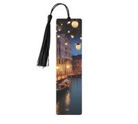 Marcapáginas de metal para hombres y mujeres, marca de libros tallada personalizada con colgante de borla, hermoso marcapáginas de Venecia por la noche para amantes de los libros, regalo de cumpleaños