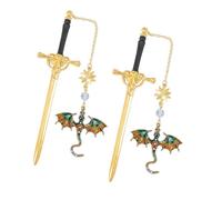 Marcapáginas de Metal para lectura de libros, marcador de página de espadas de dragón, Metal de fantasía creativo, 2 uds