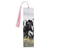 Marcapáginas de vacas blancas y negras con borlas, marcapáginas de madera para mujeres y hombres, marca de libros hecha a mano para amantes de los libros, marcadores de página de lectura, etiquetas de