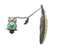 Marcapáginas luminoso con diseño de búho, diseño retro, aleación ligera, cristal fluorescente, flor seca, 1 unidad, tratamiento práctico