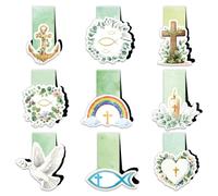 Marcapáginas magnéticos cristianos - Juego de 9 pequeños regalos para la vuelta al colegio, bautizo, primera comunión, comunión, confirmación, confirmación, Pascua, para niñas y niños, como obsequio o