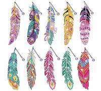 Marcapáginas Pintura Diamante, 10 Piezas 5D Marcadores De Libro De Pintura De Diamantes, Marcapáginas De Pintura De Diamantes 5D En Forma De Pluma Kit, Marcapáginas Diamond Painting Para Adultos Niños