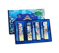 Marcapáginas resistentes con borlas, juego de lectura de metal de 4 piezas, marcadores de página de arte huecos con sistema decorativo para colgar, protector de libros ligero y elegante, estilo de