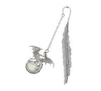Marcapáginas vintage de 11,5 cm de longitud, diseño de plumas plateadas y dragón, de alta calidad, elegante y elegante, regalo para la familia