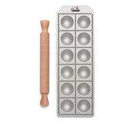 Marcato Molde para Raviolis, Máquina para Raviolis, Formas para Raviolis Caseros, Corte Redondo de 50 mm, Espacio para Relleno Abundante, Rodillo de Madera Incluido.