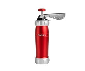 Marcato Sparabiscotti, Jeringa para Dulces, Máquina para Galletas caseras, Accesorio de Pastelería, de Aluminio Anodizado, Tamaño de Galleta Ajustable, Incluye 20 Boquillas. Color: Rojo.