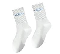 MARCBUSE Calcetines de novia de boda, accesorios esenciales para despedida de soltera, mezcla de algodón, calzado cómodo para día especial, algodón suave, regalo de dama de honor, Palabras azules de