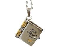 MARCBUSE Collar con colgante de libro de acero inoxidable con mensaje grabado único para el día del padre para papá, cumpleaños, corazón, letra de amor para papá, talla única, como se describe, como