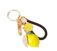 MARCBUSE Llavero de metal con temática de limón, 4 colores disponibles, diseño compacto, decoración para llaves, bolsa o objetos pequeños, soporte de metal resistente, Cuerda negra, Talla única