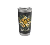 March Birth Flower Daffodil Floral Birthday Vaso térmico de acero inoxidable de doble pared