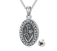 March Birth Flower Photo Locket Necklace 925 Sterling Silver 12 Month Locket Necklace with Picture Birth Flower Photo Jewelry Gifts for Women Mother Mom Daughter