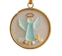 Marchfunny Adorno de nacimiento de Jesús estilo costero hecho con cristal de mar realista y conchas marinas que muestran una estrella dorada para árboles de Navidad (D)