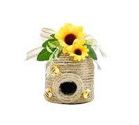 Marchfunny Colmena de cuerda decorativa con abejas de madera, acento de girasol, estilo granja, decoración de jardín, yute natural, hecho a mano, exhibición del hogar, 5.1 pulgadas (C y C)