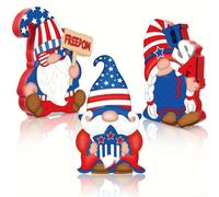Marchfunny Juego de 3 decoración de gnomo sin rostro de madera para el Día de la Independencia de Estados Unidos, estilo de mesa con estética natural y acabado a mano