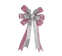 Marchfunny Lazos de Navidad, decoración de árbol grande, 24 x 41 cm, cinta con alambre hecha a mano, decoración de corona para interiores y exteriores, decoración para puerta de ventana (plata + rosa)